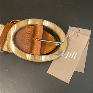 J. Jill Tan Italian Leather Jute Coastal Grandma Boho Stretch Classic Belt M/L